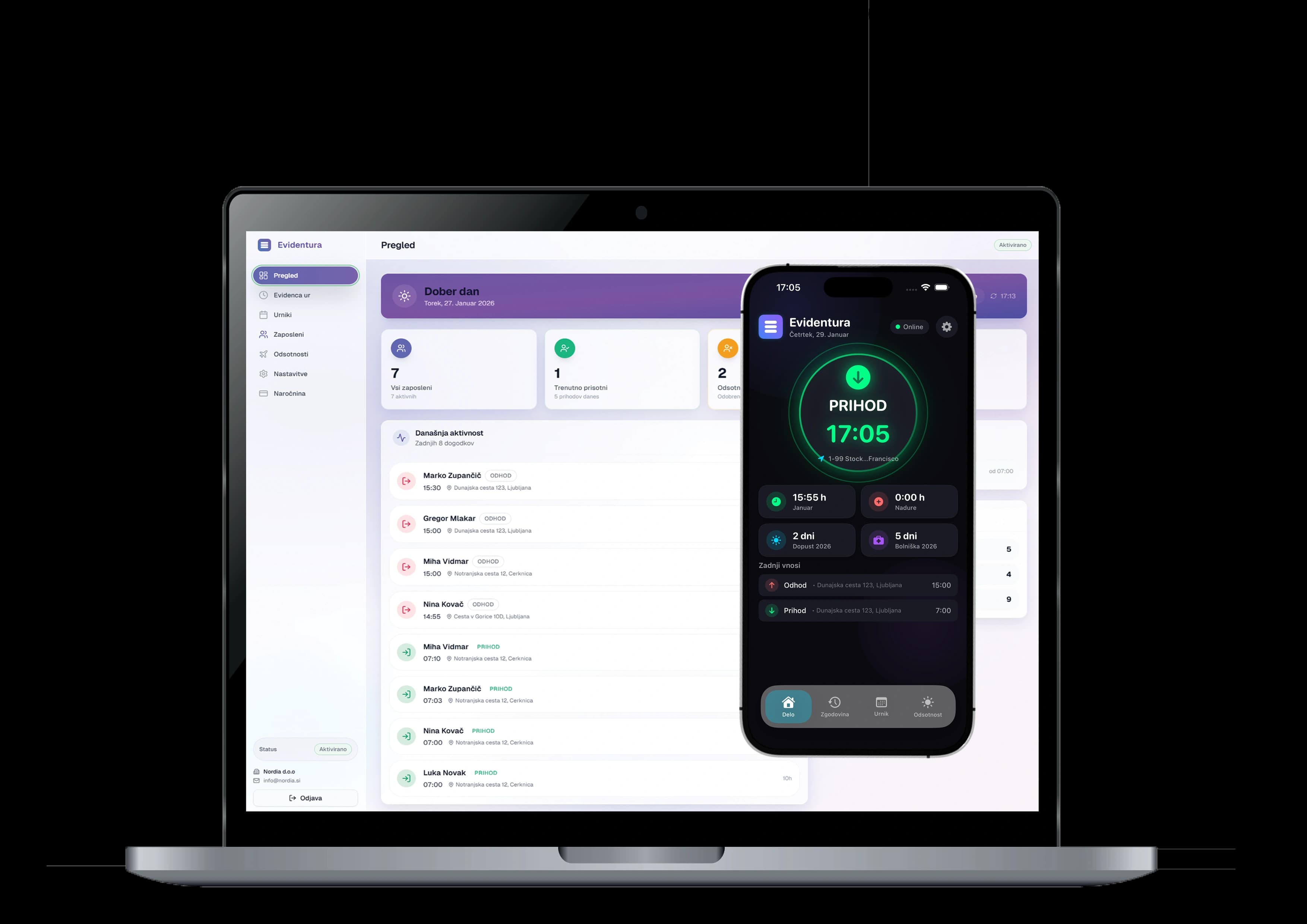 Evidentura portal in mobilna aplikacija