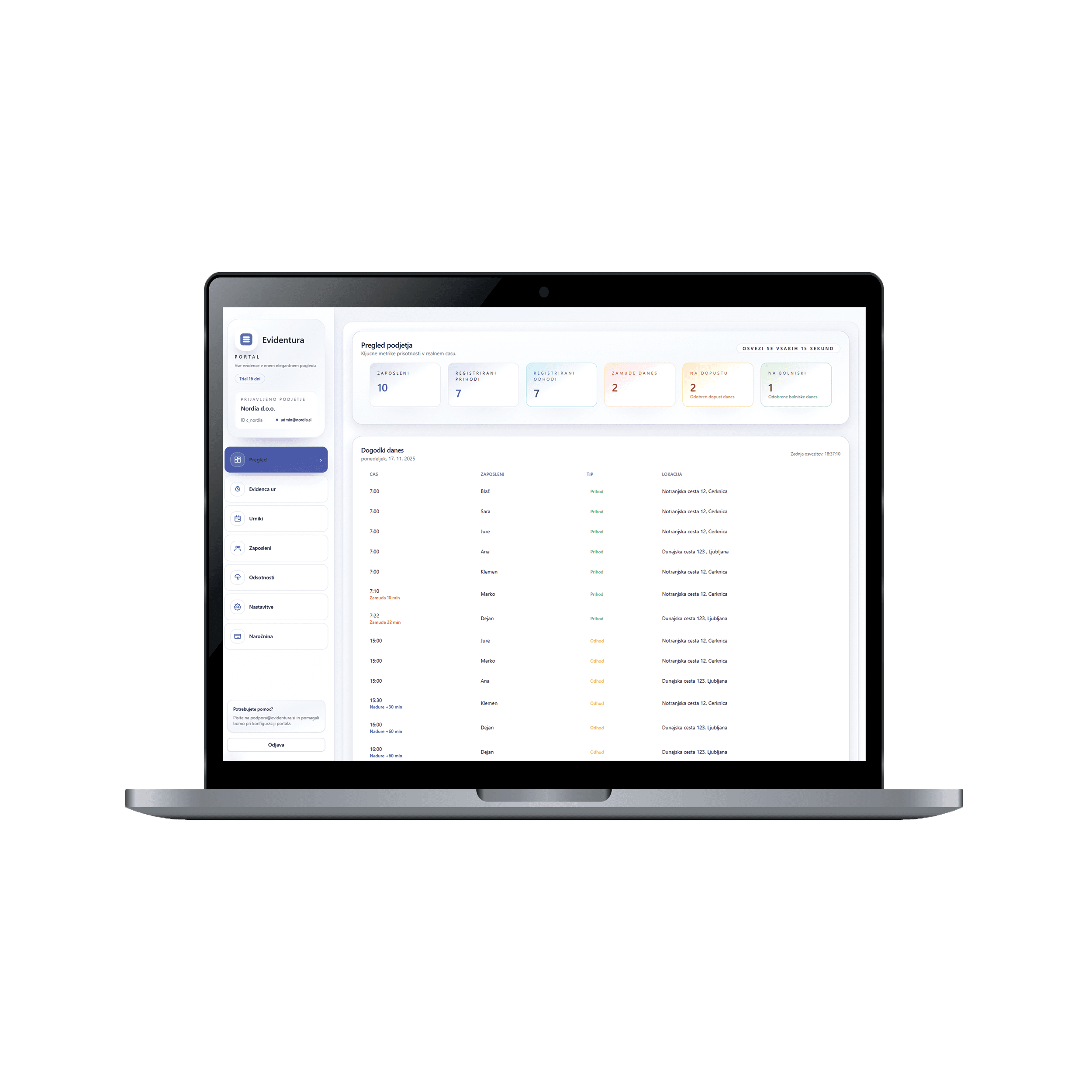 Portal Evidentura za podjetja